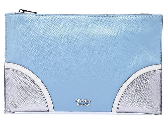 Blaue Prada Tricolor Saffiano Clutch