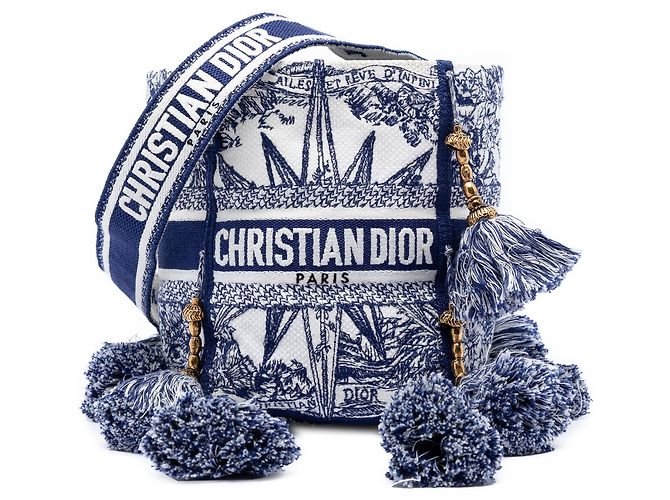 Bolso Bucket Blue Dior Canvas Embroidered Reve d Infini D Bubble Azul
