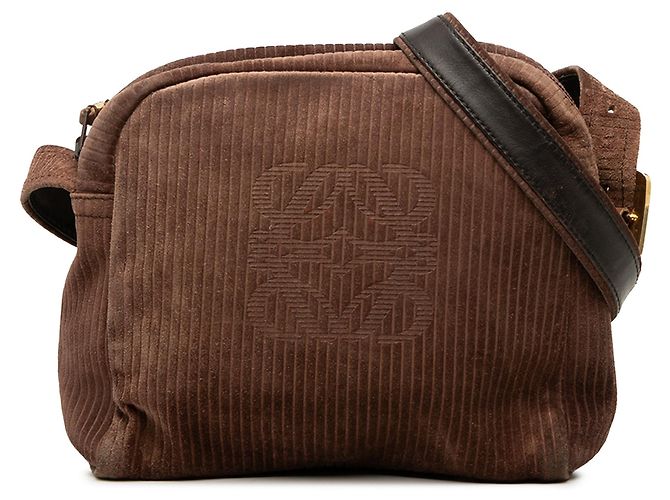 Borsa a tracolla LOEWE in velluto a coste marrone Anagram