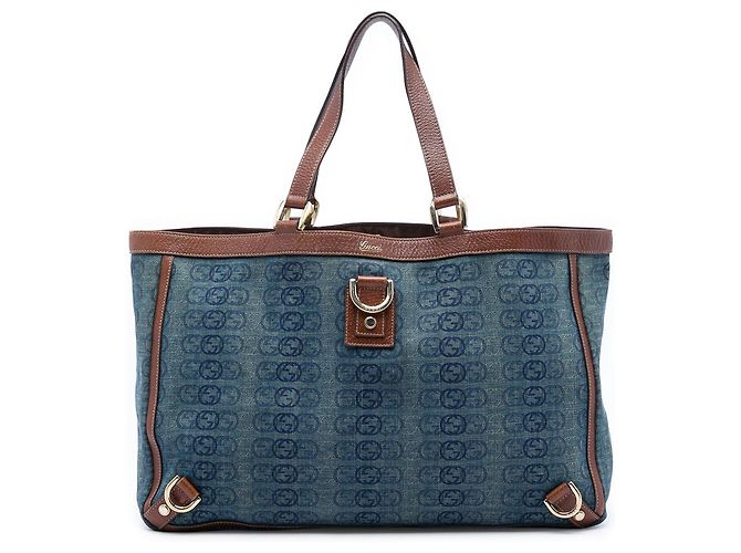 Blaue Gucci Denim Interlocking G Abbey D-Ring Tote