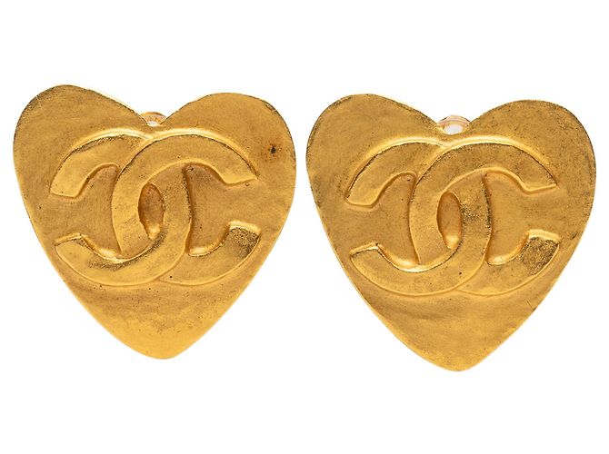 Orecchini a cerchio a cuore Chanel CC placcati oro D'oro