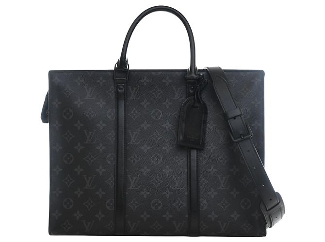 Bolsa horizontal Louis Vuitton Monogram Eclipse preta com zíper Preto