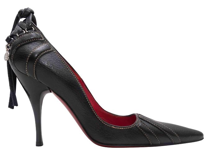 Black Cesare Paciotti Pointed-Toe Lace-Up Back Pumps Size 35