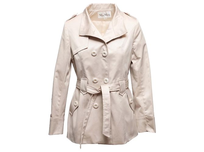 Cream Max Mara Wool-Blend Double-Breasted Coat Size US M Beige