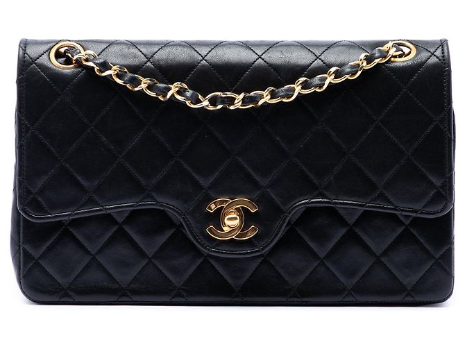 Borsa a tracolla Chanel Medium CC Quilted Lambskin Double Flap Nera Nero