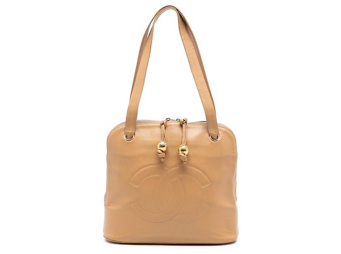 Sac à bandoulière Chanel CC Caviar Two Way Zip couleur Tan Camel
