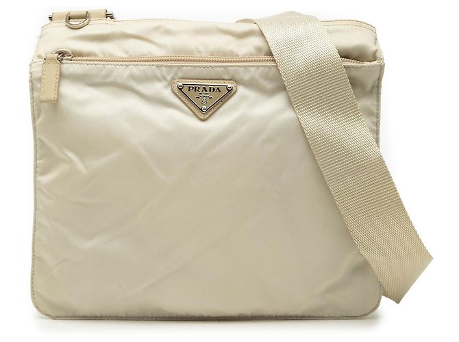 Borsa a tracolla Tessuto Prada con zip beige
