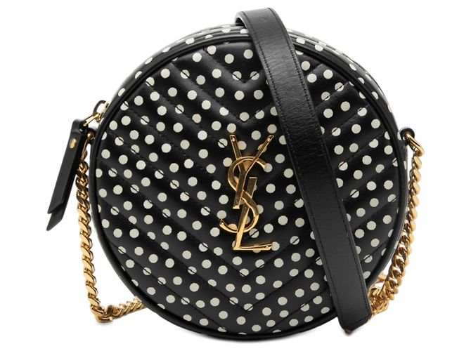 Bolsa Camera Round em couro de vitelo Chevron com estampa de bolinhas preto Saint Laurent