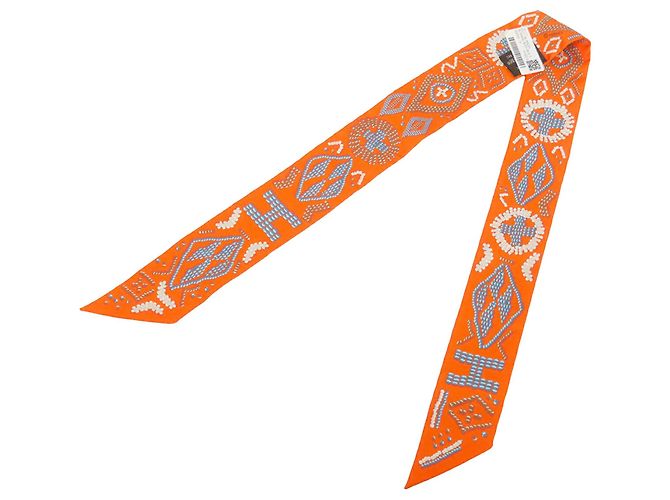 Pañuelo Twilly de seda Hermès Kelly En Perles Naranja
