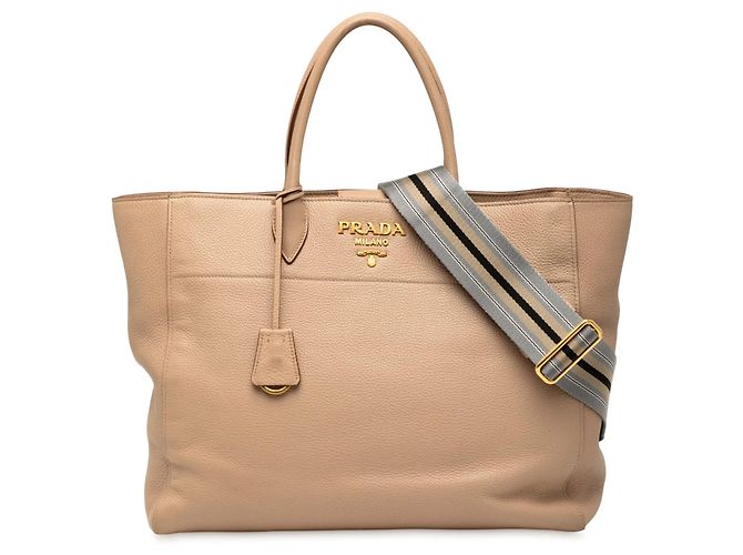 Bolso Tote Convertible Abierto Prada Vitello Phenix marrón Castaño