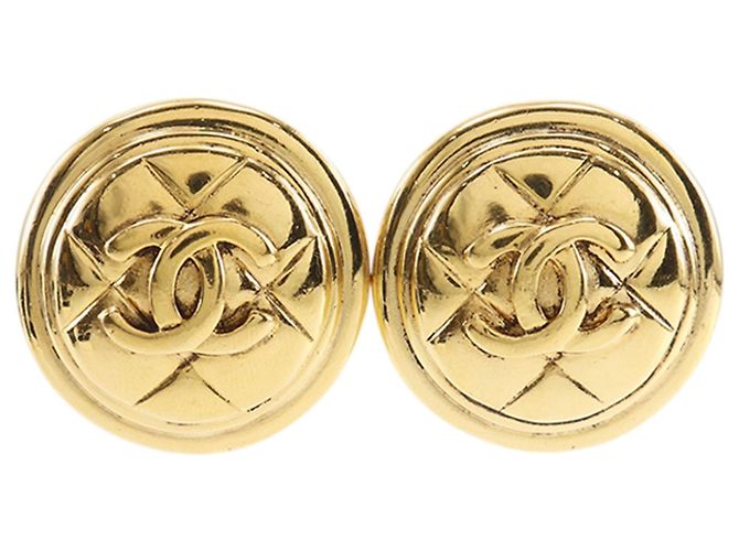 Orecchini a cerchio trapuntati Chanel CC placcati oro D'oro
