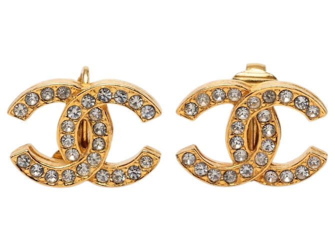 Orecchini a clip Chanel CC placcati oro e strass dorati D'oro