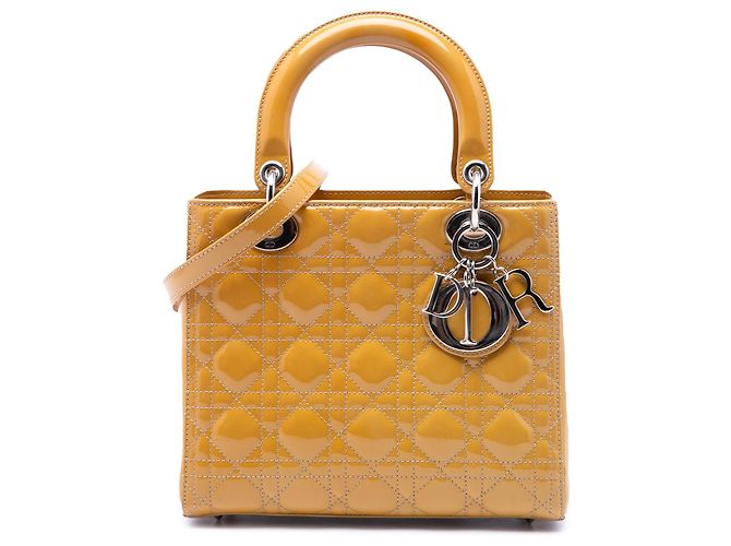 Bolso Lady Dior Medium en charol cannage amarillo