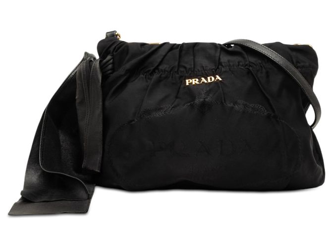 Borsa a tracolla nera Prada Tessuto Canapa Logo Bow Nero