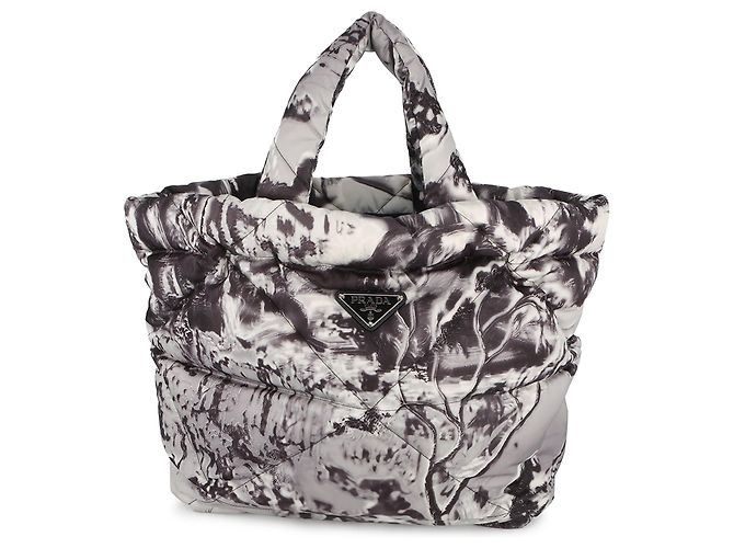 Tote acolchoado estampado em nylon Re Prada cinza