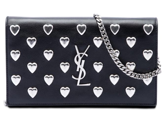 Borsa a tracolla Kate con monogramma e cuori borchiati in pelle di vitello nera Saint Laurent Medium Nero