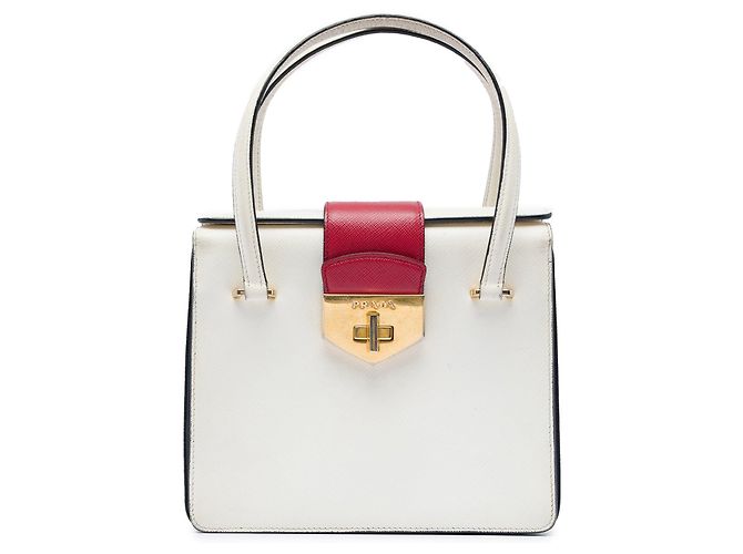 Mini bolsa de mão Prada Mini Saffiano Turnlock branca Branco