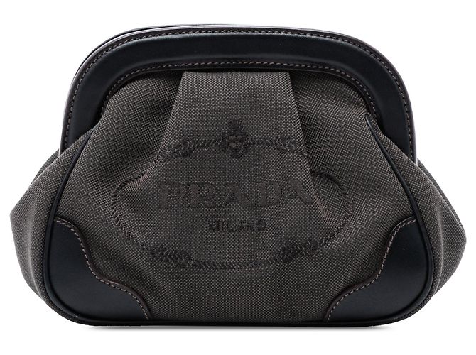 Braune Prada Canapa Canvas Logo Frame Pouch