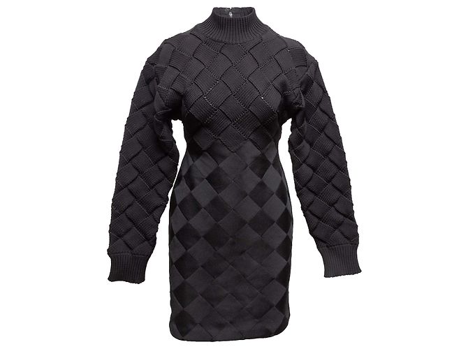 Herve Leger Bandage-Kleid schwarz, gewebt, langärmlig Größe US XS