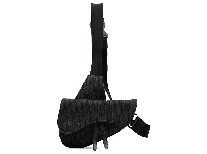 Bolso bandolera Saddle en lona Dior Oblique negro