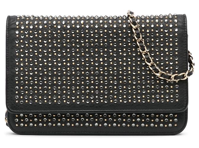 Borsa a tracolla Chanel Wallet on Chain in pelle borchiata nera Nero