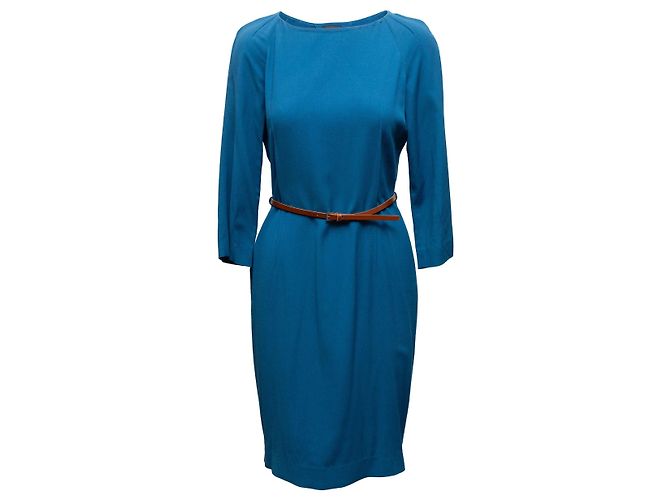 Blaues Fendi Langarmkleid mit Gürtel Größe IT 44