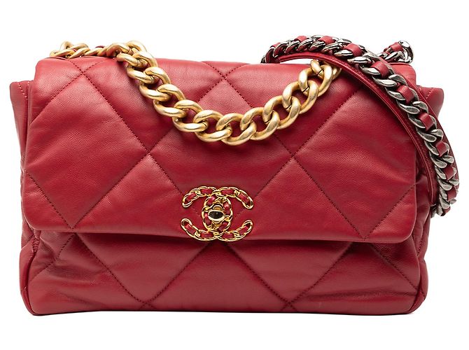 Borsa Chanel Large 19 in agnello rosso