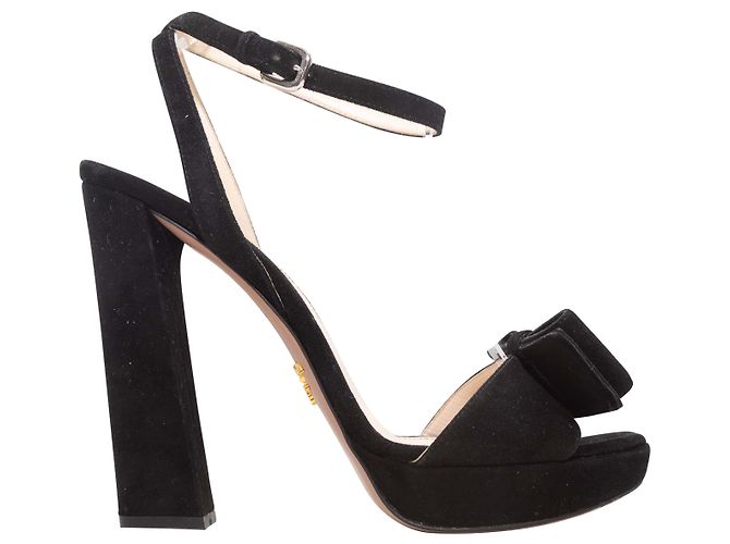 Black Prada Suede Platform Bow Sandals Size 37.5
