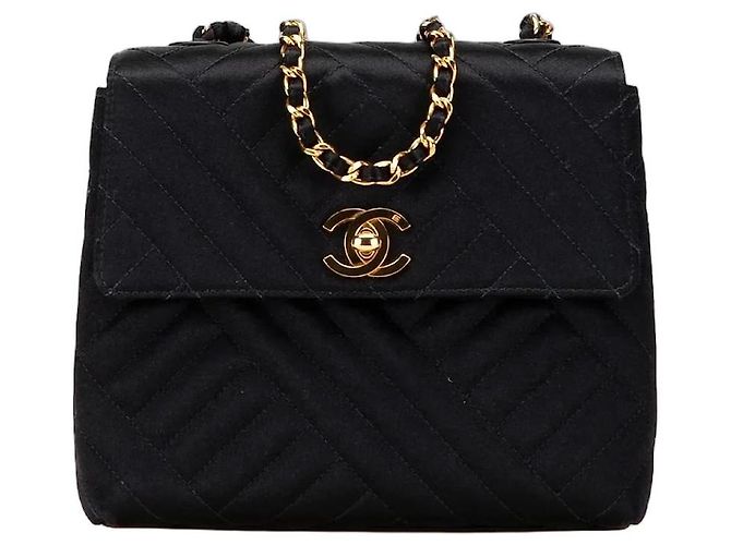 Borsa a tracolla Chanel Mini Square Diagonal Quilted Satin Single Flap nera Nero