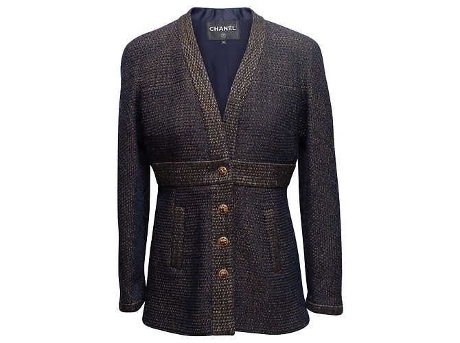 Navy Chanel Wool-Blend Metiers d'Art 2019 Collection Jacket Size FR 40 Navy blue