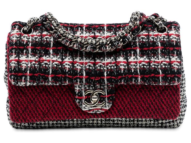 Chanel Medium CC Tweed Multi Print Double Flap Schultertasche Rot
