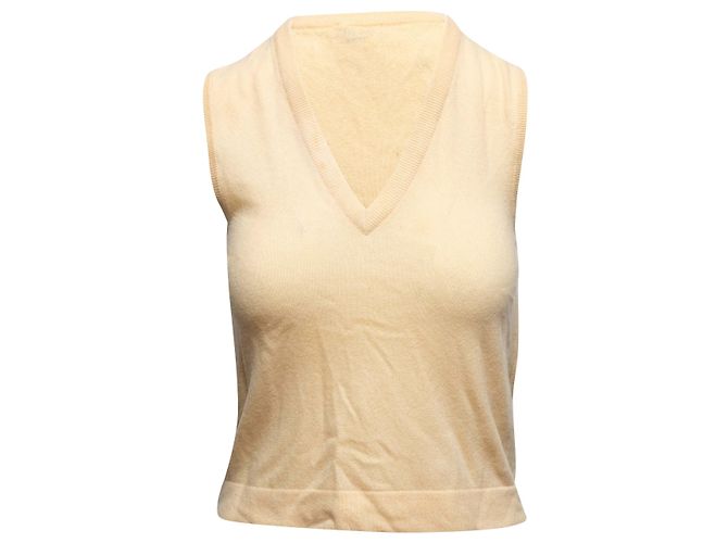 Hermès Vintage Cashmere-Weste mit V-Ausschnitt in Creme Hermes Größe US M Weiß