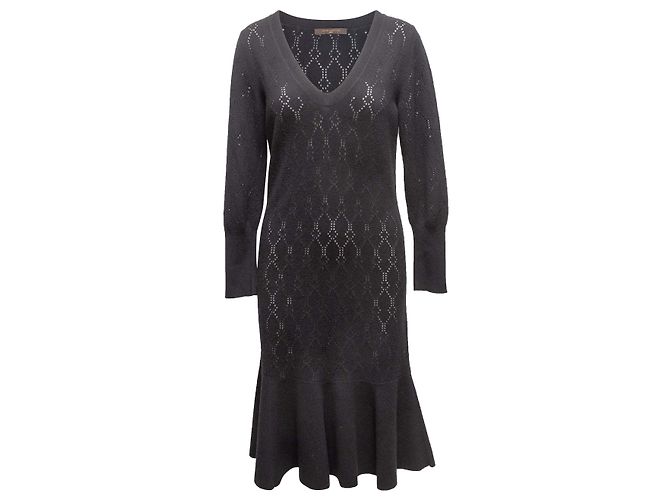 Schwarzes Louis Vuitton Langarmkleid aus Open Knit Größe US S
