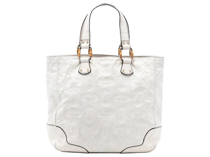 Bamboo Tote Gucci de couro branco com alça de bambu e mors