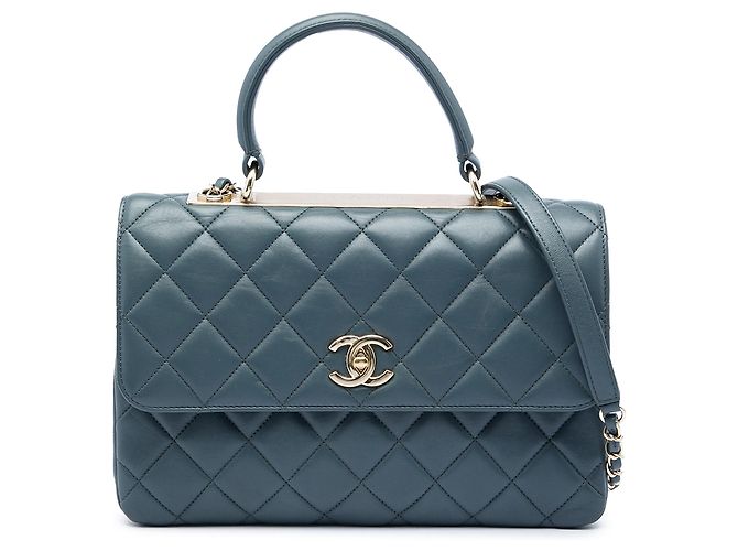 Trendy CC Bolsa Chanel Medium de pele de cordeiro azul com CC Trendy