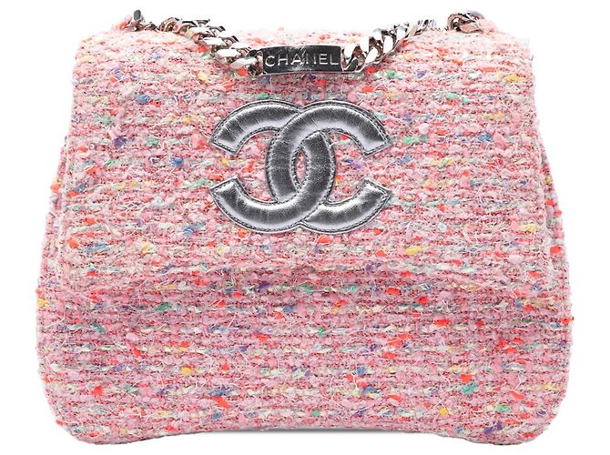 Borsa a tracolla Chanel CC Confetti in tweed rosa