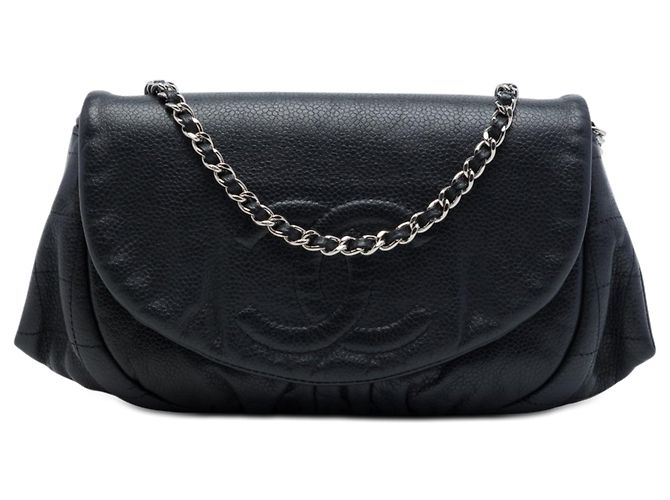 Wallet On Chain Borsa a tracolla con catena Black Chanel CC Caviar Half Moon Nero