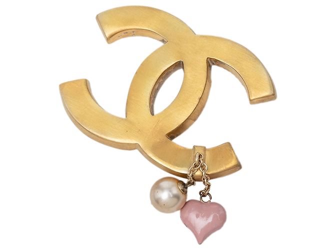 Chanel CC goldplattierte Brosche mit Emaille und Kunstperlen Golden