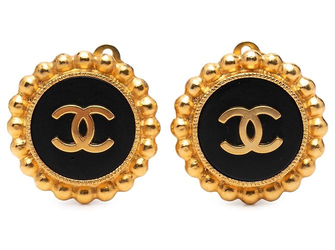 Orecchini a clip Chanel CC placcati in oro e smalto D'oro