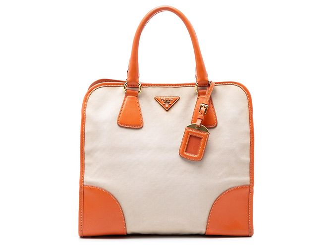 Bolsa Prada Saffiano Trimmed Canvas Canapa bege