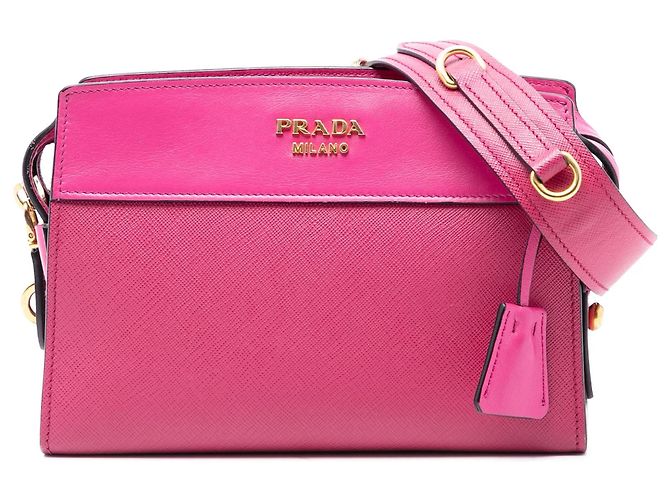 Bolsa transversal Esplanade em couro Saffiano e couro City da Prada, rosa