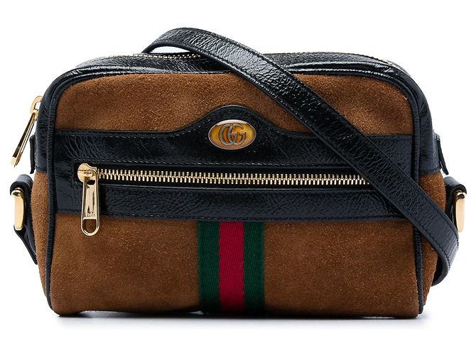 Borsa a tracolla Gucci Mini Suede Web Ophidia marrone
