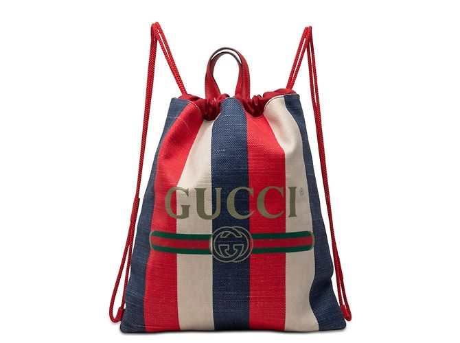 Red Gucci Canvas Sylvie Baiadera Web Drawstring Backpack