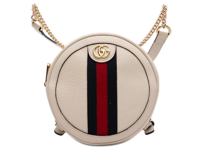 Gucci Mini Ophidia Leder-Rundrucksack in Weiß