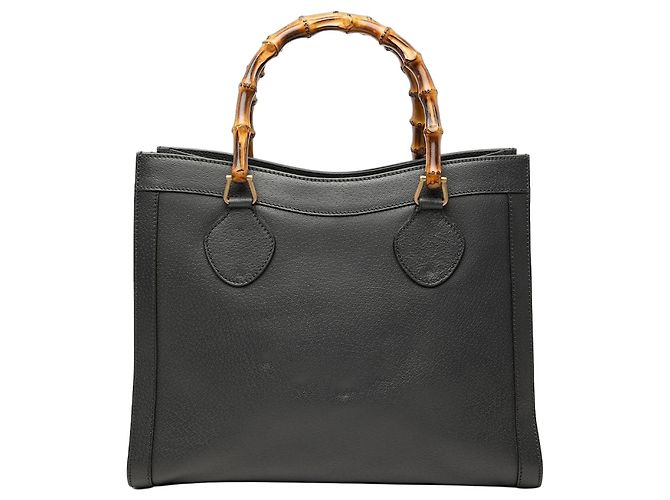 Borsa Tote Gucci Diana in pelle nera, dimensione Medium, con manico in bambù Nero
