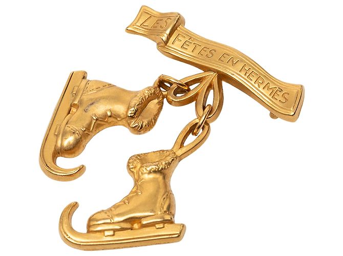 Hermès Gold Plated Skate Boots Brosche in Gold Golden