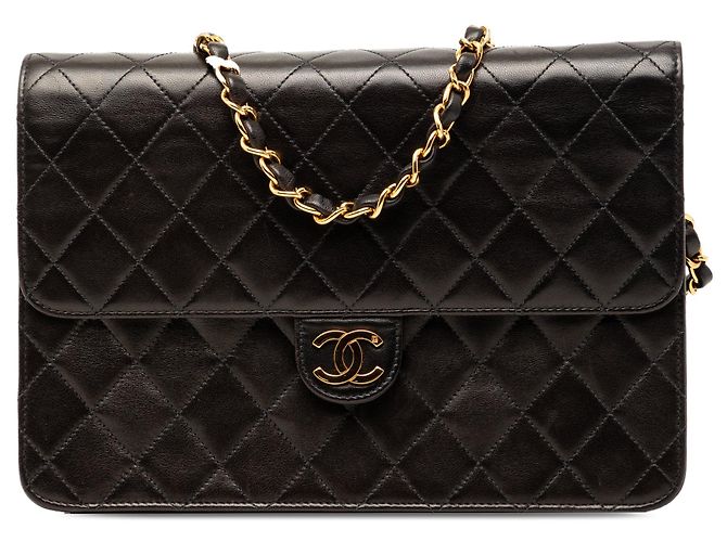 Borsa a tracolla Chanel CC Quilted Lambskin Single Flap nera Nero