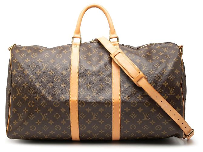 Borsa da viaggio marrone Louis Vuitton Monogram Keepall Bandouliere 55