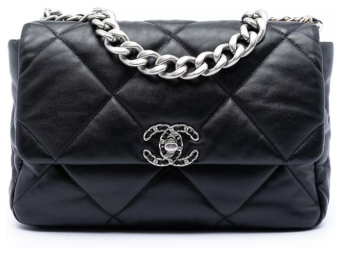 Borsa Chanel 19 in agnello nero Large