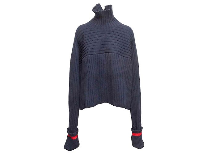 Céline Rollkragenpullover aus Yakhaar und Wolle in Navy & Rot Celine Größe US M Blau 